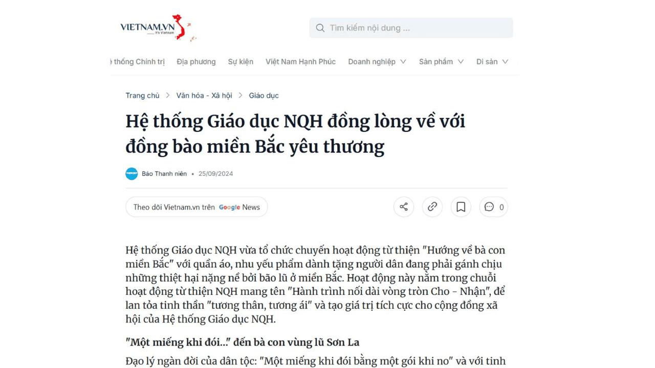 Hệ Thống Giáo Dục NQH Ghi Dấu Ấn Trên Các Trang Báo Uy Tín