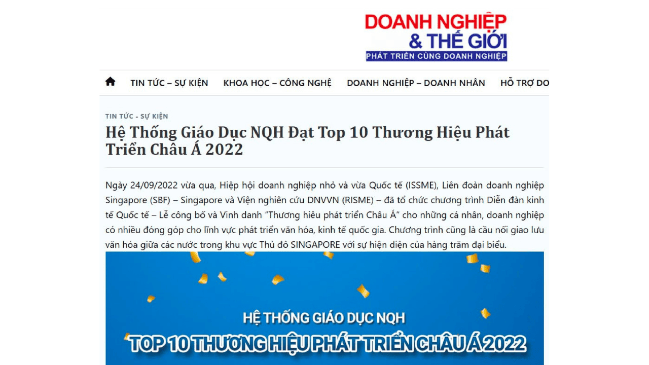 Hệ Thống Giáo Dục NQH Ghi Dấu Ấn Trên Các Trang Báo Uy Tín