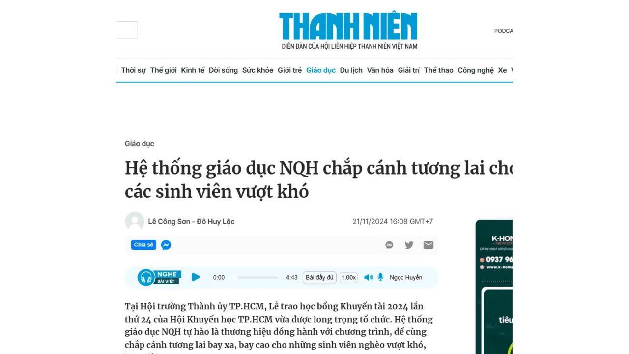 Hệ Thống Giáo Dục NQH Ghi Dấu Ấn Trên Các Trang Báo Uy Tín