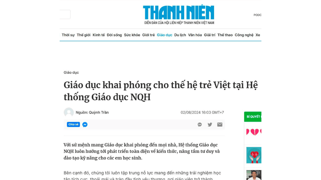 Hệ Thống Giáo Dục NQH Ghi Dấu Ấn Trên Các Trang Báo Uy Tín